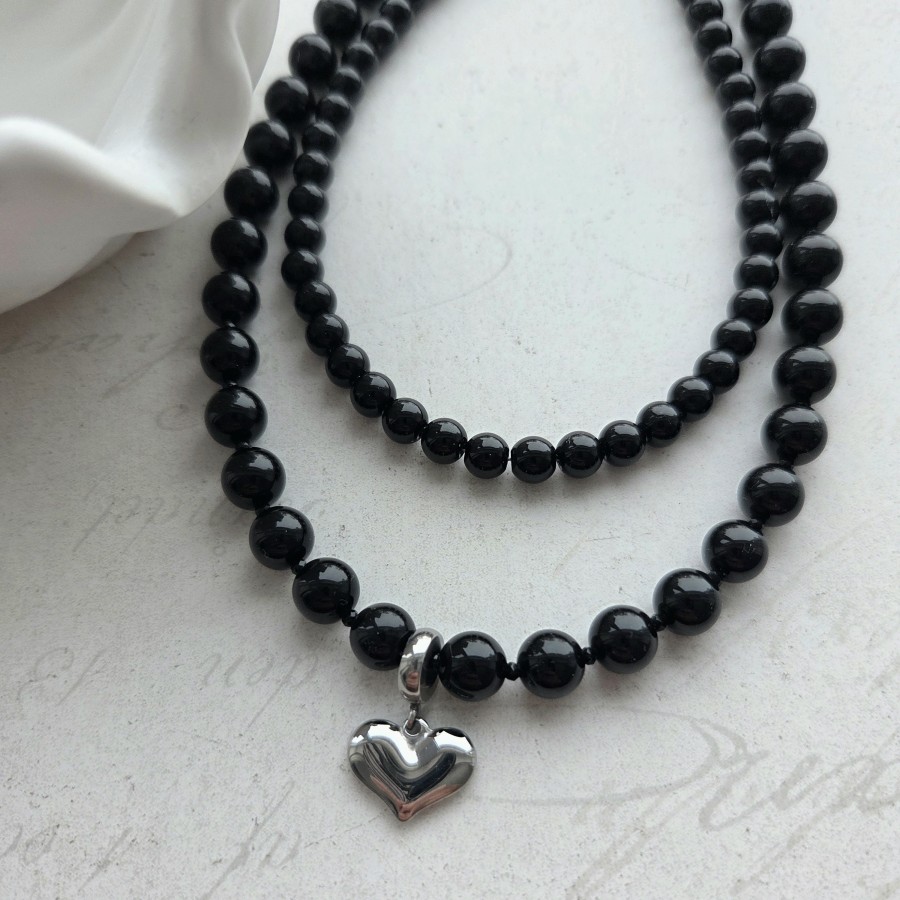 Onikso vėrinys su širdelės pakabuku (TMVER25)